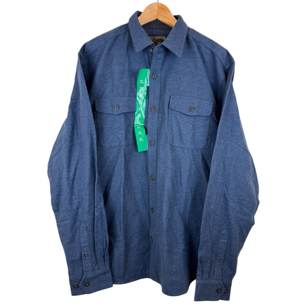 Grizzly Mountain Men's XL Long Sleeve Double Brushed‎ Chamois Flannel Dark Blue